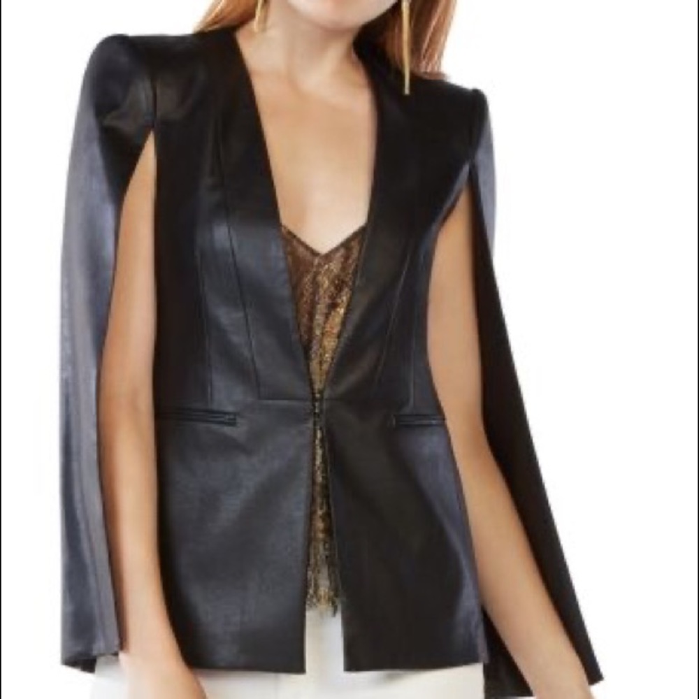 BCBGMAXAZRI Leather (faux)cape blazer